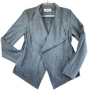 NWOT BB DAKOTA Womens M Blue Gray Wade Faux Suede Open Front Jacket Pockets